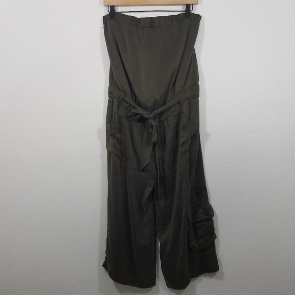 bebe Pants - Bebe Silk Strapless Crop Cargo Jumpsuit Size XS